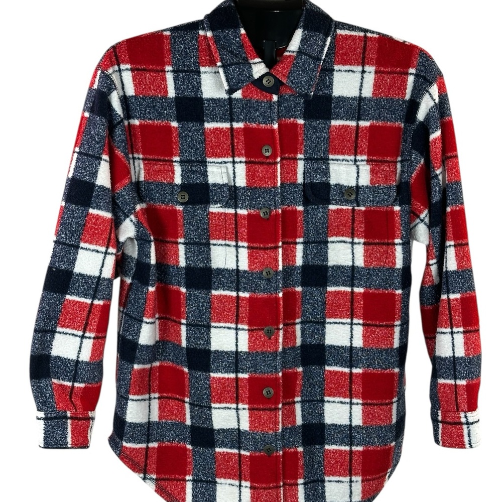 Vintage Blast Red Plaid Fleece Shacket – Americana / Cozy Cabin SZ S